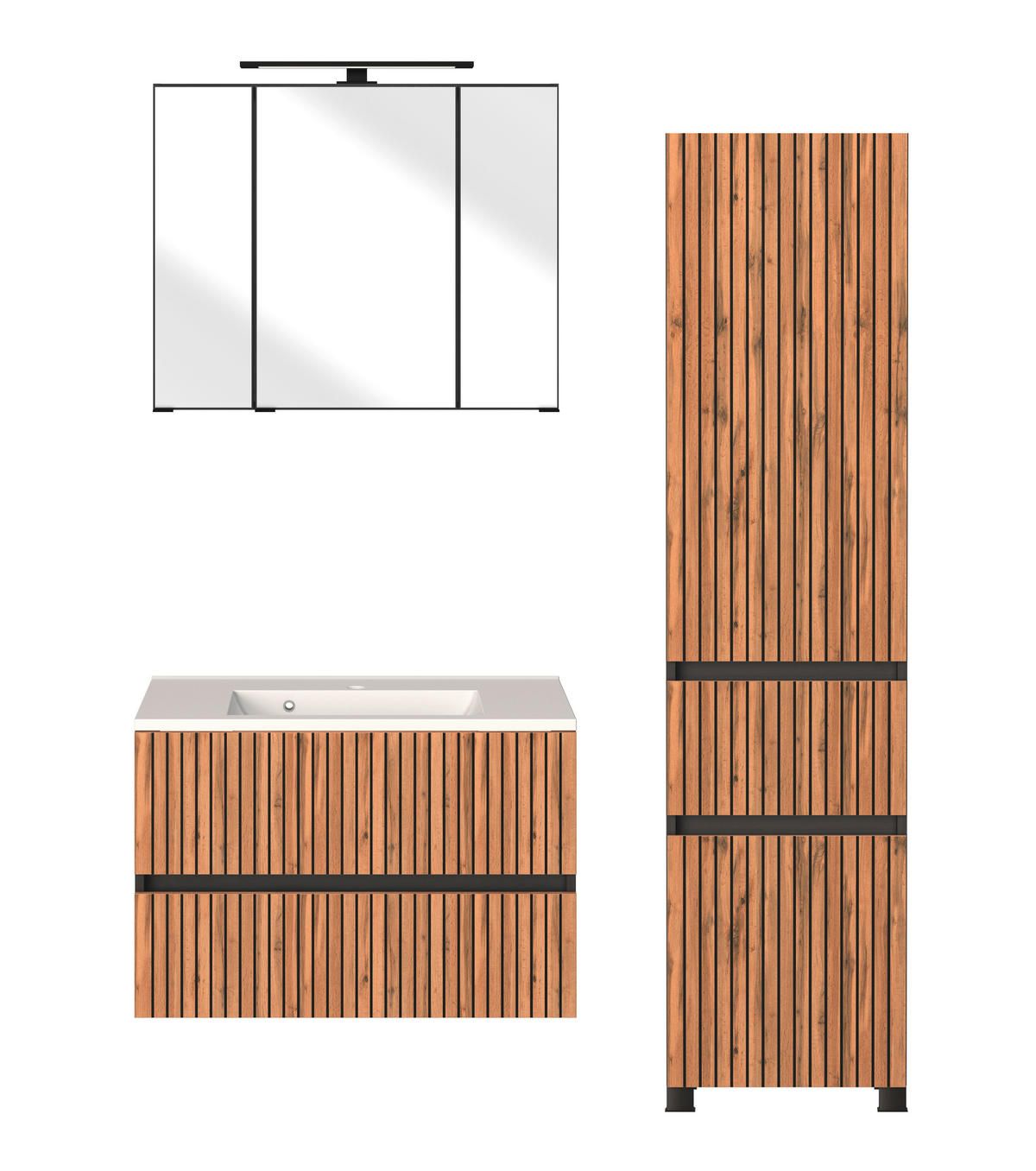 BADEZIMMER  in 120 cm  - Eiche Wotan/Graphitfarben, KONVENTIONELL, Glas/Holzwerkstoff (120cm) - Xora
