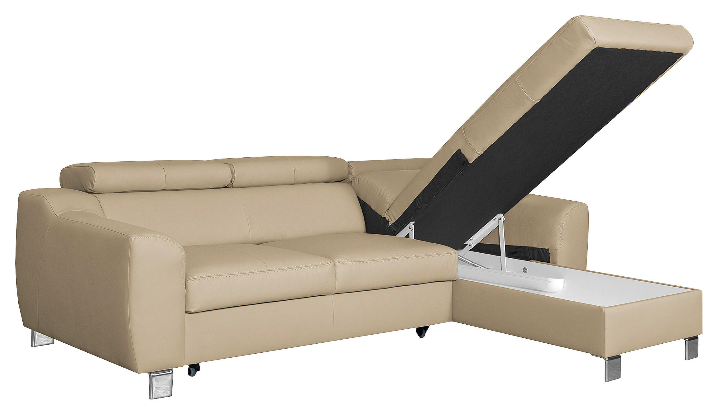 ECKSOFA in Lederlook Echtleder Beige  - Chromfarben/Beige, Design, Leder/Textil (242/176cm) - Livetastic