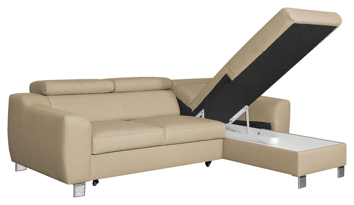 ECKSOFA in Lederlook Echtleder Beige  - Chromfarben/Beige, Design, Leder/Textil (242/176cm) - Livetastic