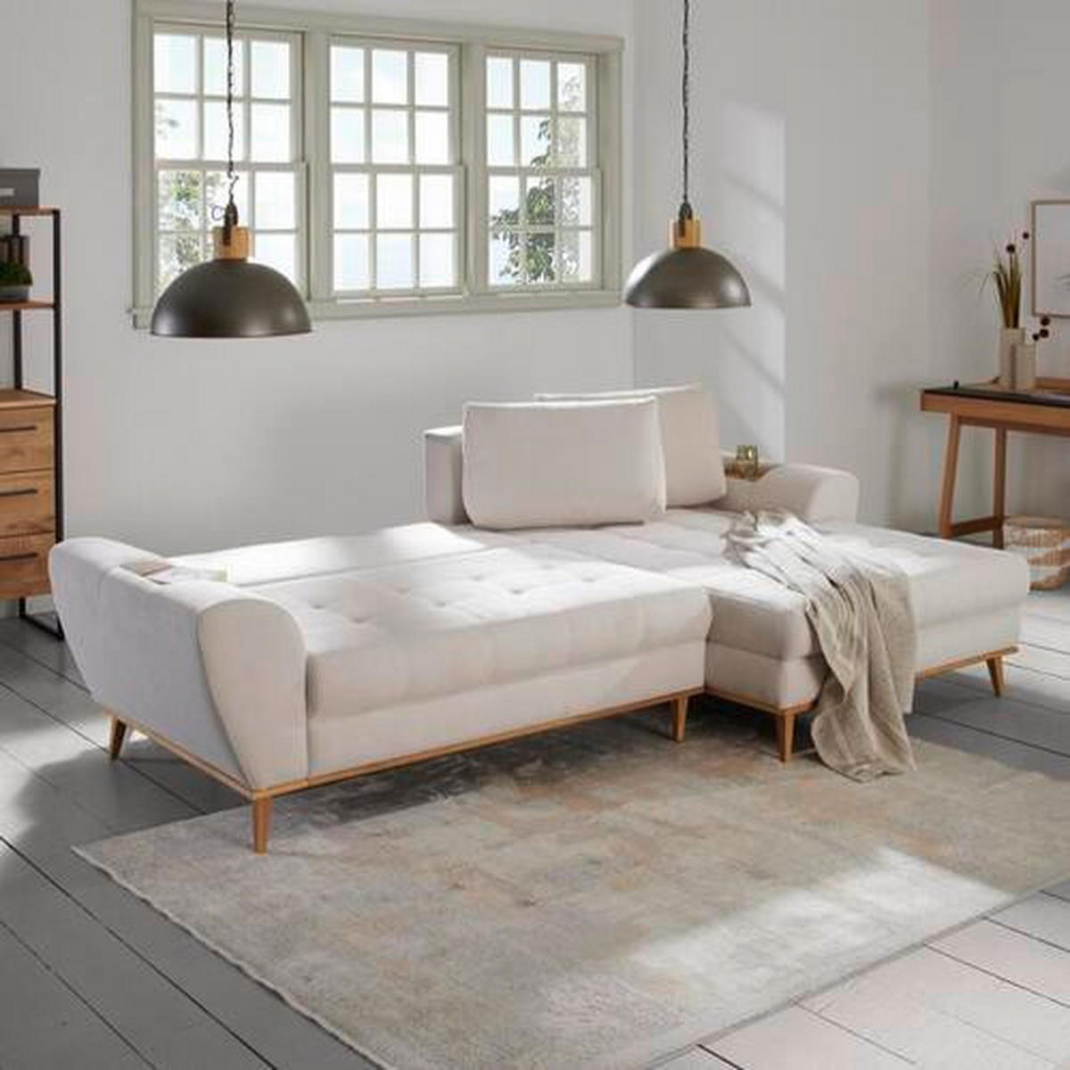 ECKSOFA in Webstoff Grau  - Eichefarben/Grau, Design, Holz/Textil (282/175cm) - Carryhome