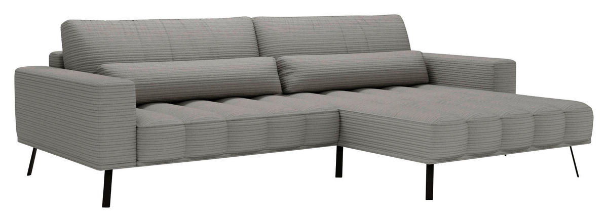 ECKSOFA in Cord Grau  291/204 cm  - Schwarz/Grau, Design, Textil/Metall (291/204cm) - Lomoco