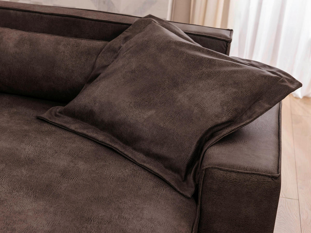 ECKSOFA Curduroy in Lederlook Dunkelbraun Rückenkissen  251/142 cm  - Dunkelbraun/Schwarz, Design, Kunststoff/Textil (251/142cm) - P & B