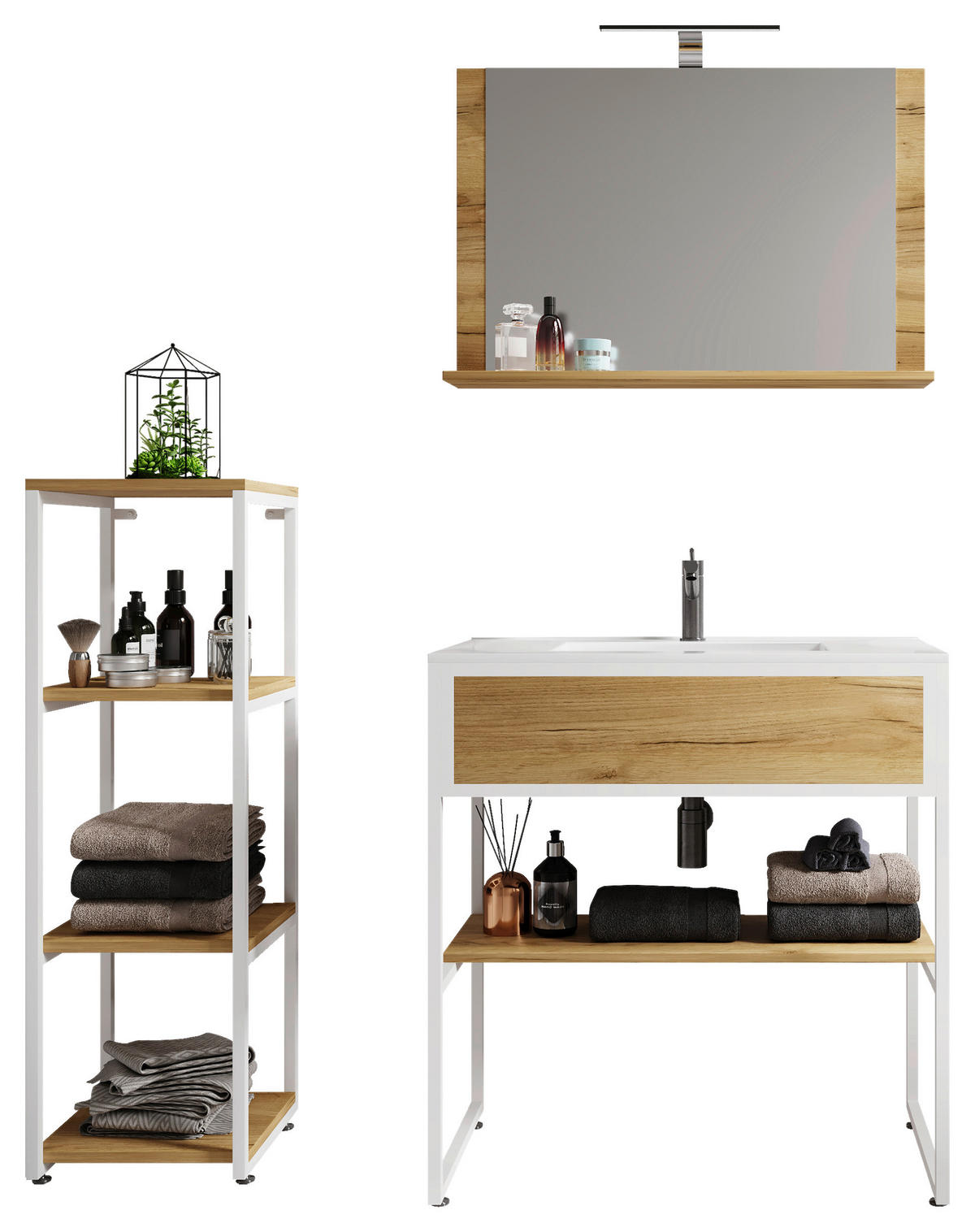 BADEZIMMER 4-teilig  in 115 cm  - Honigeiche/Weiss, Modern, Glas/Keramik (115cm) - MID.YOU