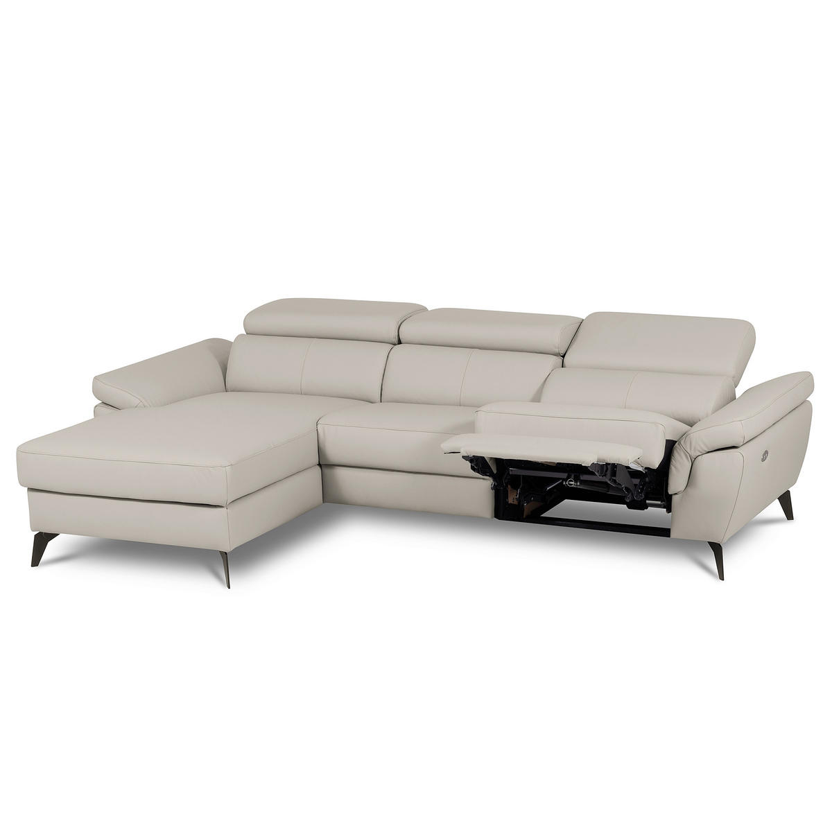 ECKSOFA SONO in Lederlook Echtleder Platinfarben Armteilverstellung, Kopfteilverstellung  179/252 cm  - Platinfarben/Schwarz, Design, Leder/Textil (179/252cm) - Livetastic