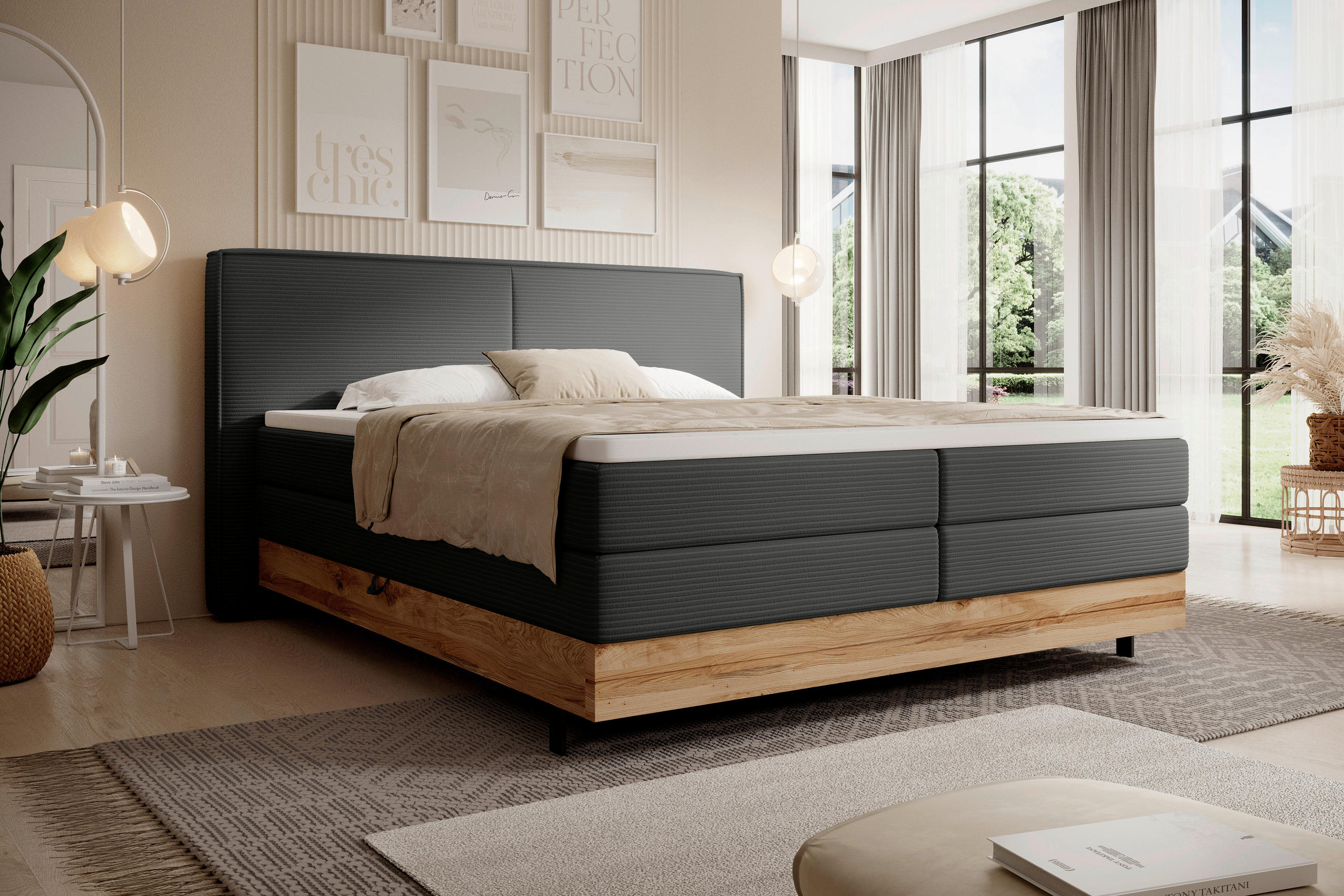 BOXSPRINGBETT 180/200 cm  in Anthrazit  - Anthrazit/Schwarz, Natur, Holz/Textil (180/200cm) - Valnatura