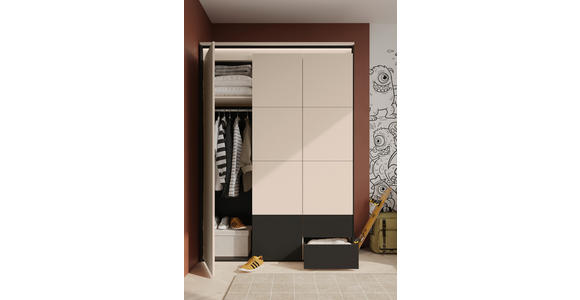 DREHTÜRENSCHRANK 3-türig Schwarz, Beige  - Beige/Schwarz, Design, Holzwerkstoff (140/200/55cm) - Voleo