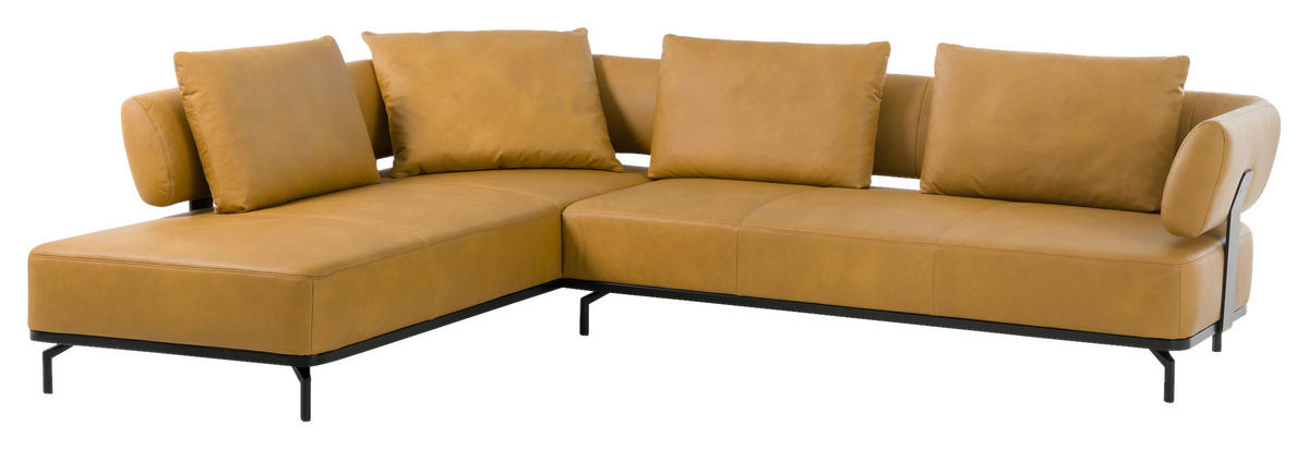 ECKSOFA in Echtleder Dunkelgelb  222/282 cm  - Dunkelgelb/Schwarz, Design, Leder/Metall (222/282cm) - Dieter Knoll