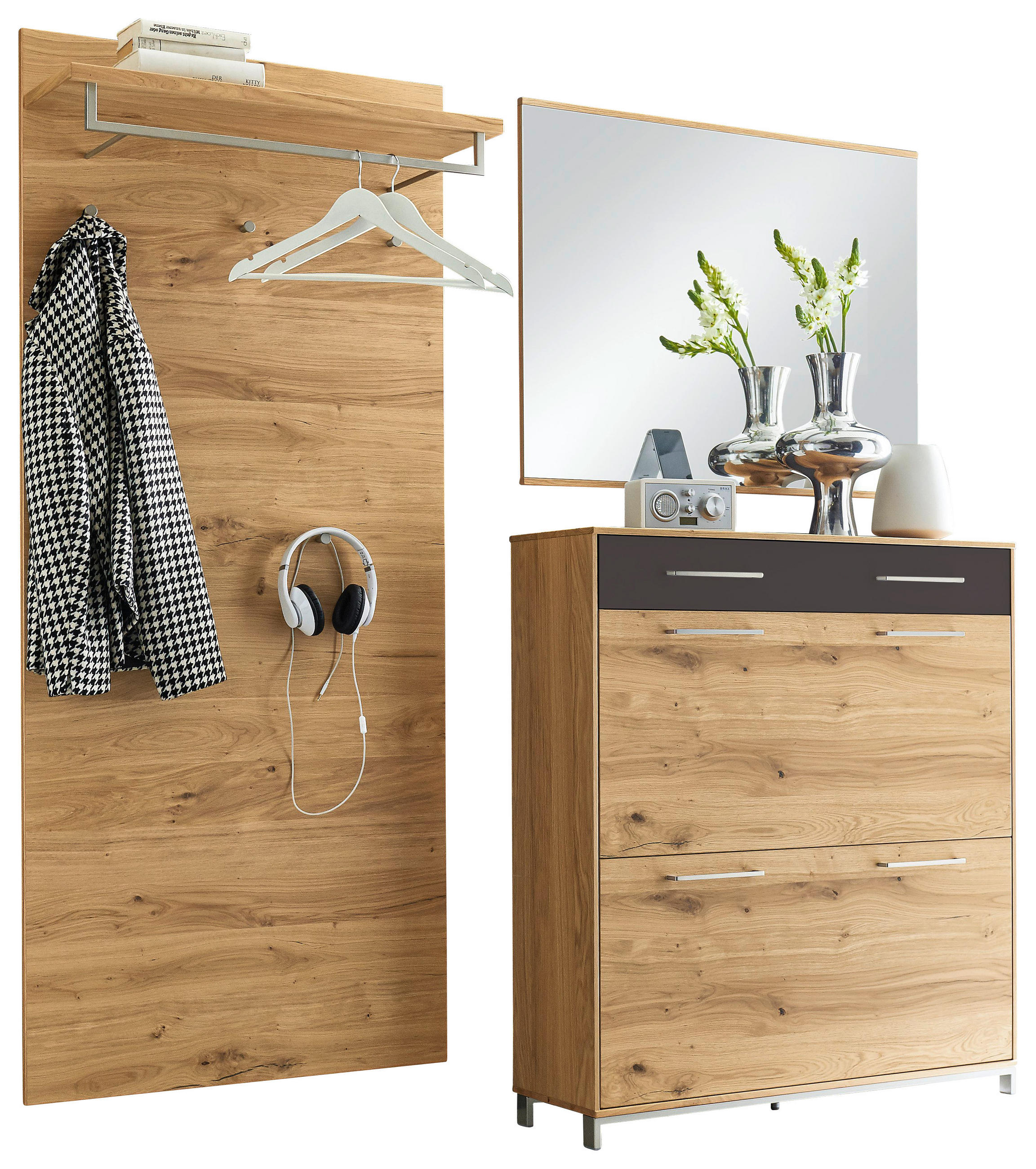 GARDEROBE Anthrazit, Eichefarben - Eichefarben/Anthrazit, Design, Glas/Holz (190/195/31cm)