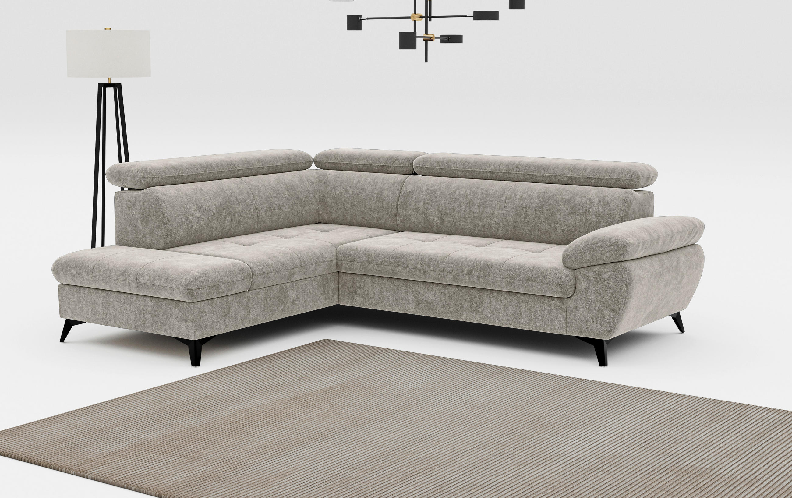 ECKSOFA in Schlammfarben  - Schlammfarben/Schwarz, Textil/Metall (207/265cm) - MID.YOU