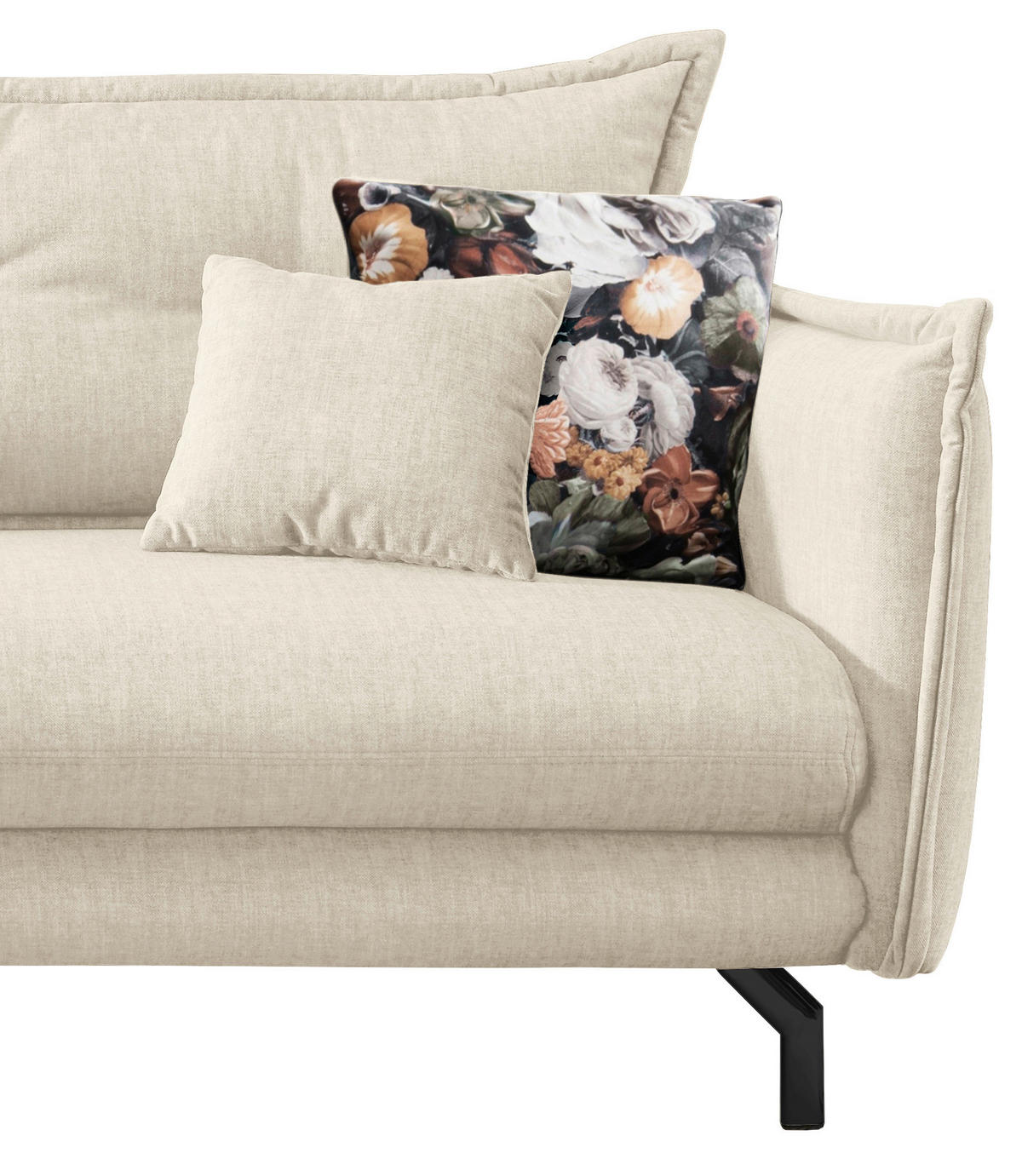 ECKSOFA in Velours Beige  - Beige/Schwarz, Modern, Textil/Metall (180/255cm) - Livetastic
