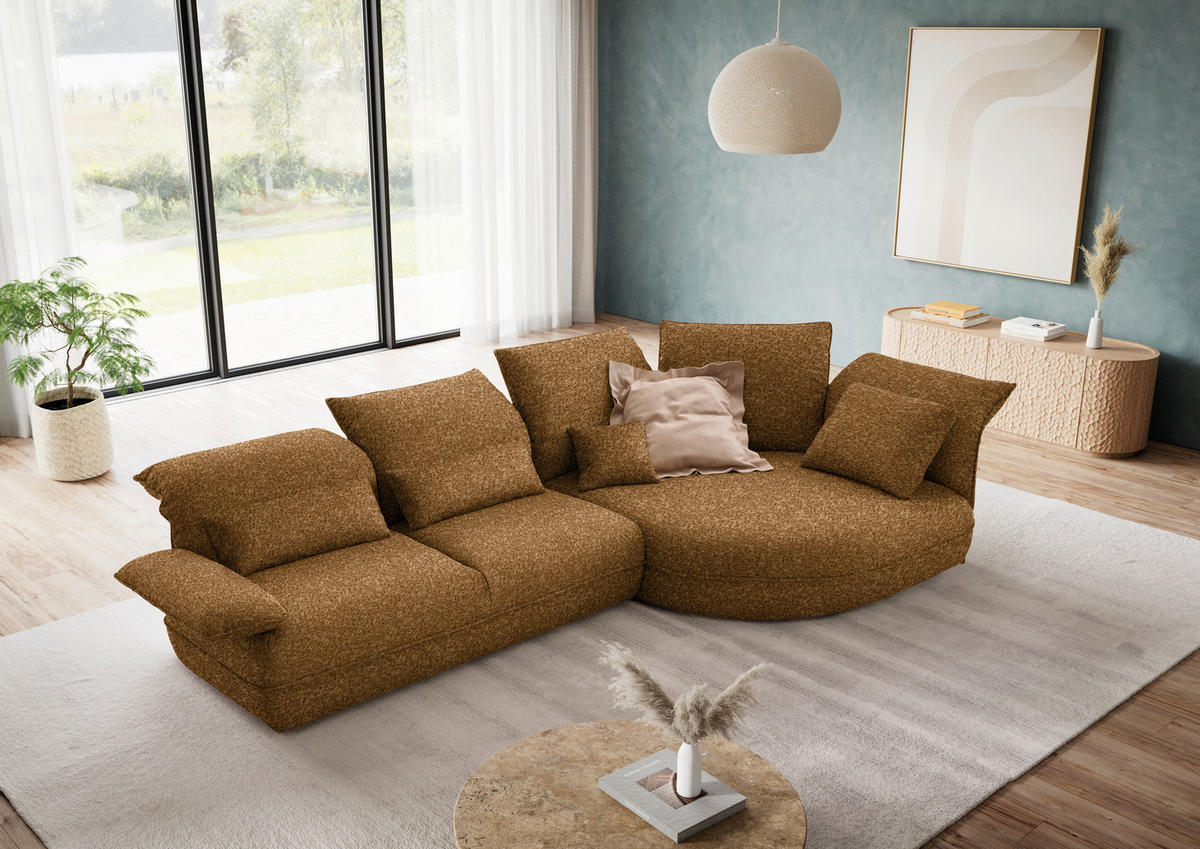 ECKSOFA Chenille Cognac  - Cognac/Schwarz, Design, Kunststoff/Textil (343/154cm) - Koinor