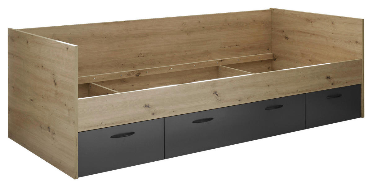 POSTELJA 90 cm   x 200 cm  , leseni material barve grafita, hrast artisan  - barve grafita/hrast artisan, Konvencionalno, leseni material (204/65/95cm) - Hom`in