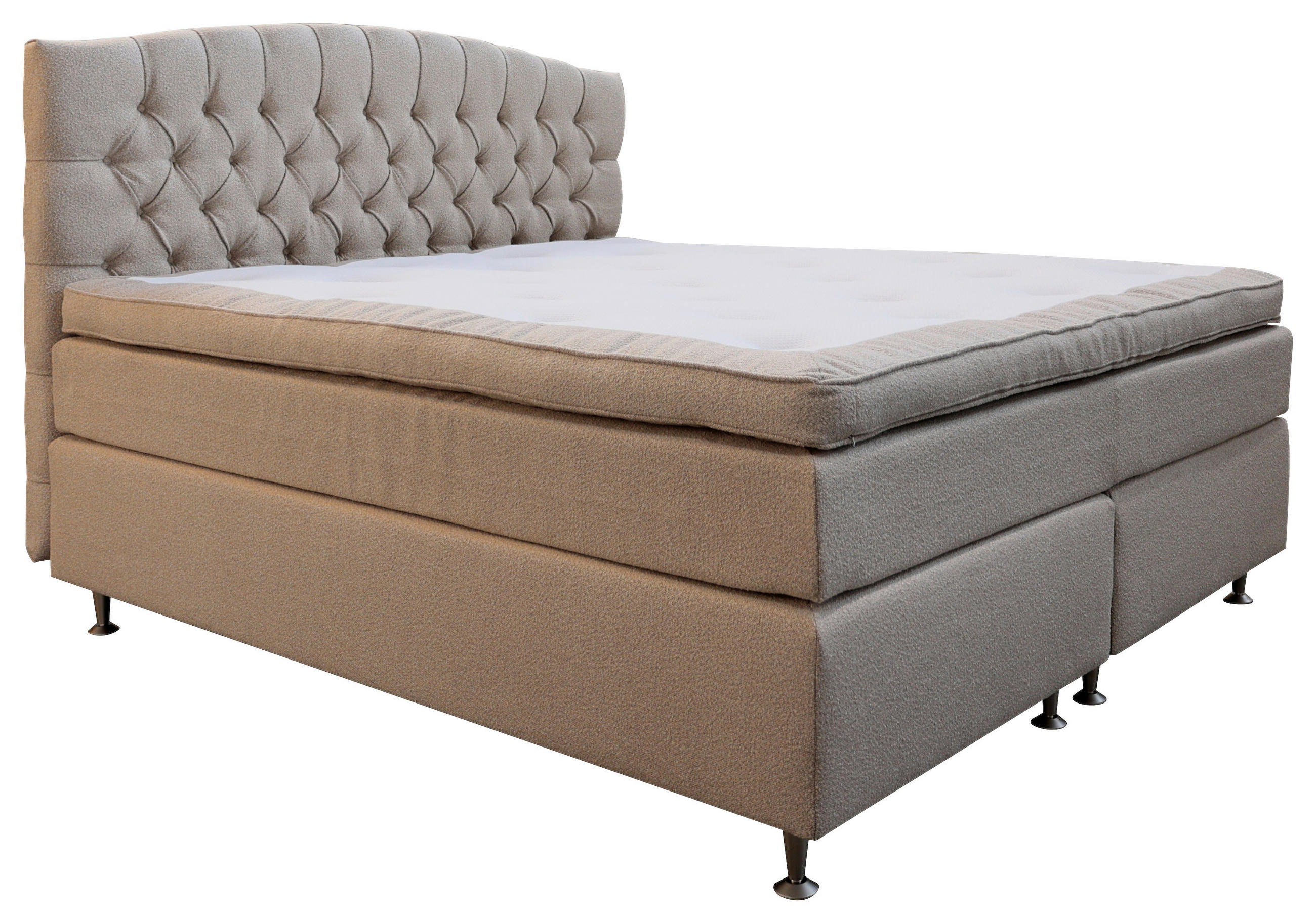 KONTINENTALSÄNG 180/200 cm  i beige  - beige/aluminiumfärg, Klassisk, metall/trä (180/200cm) - Cassando