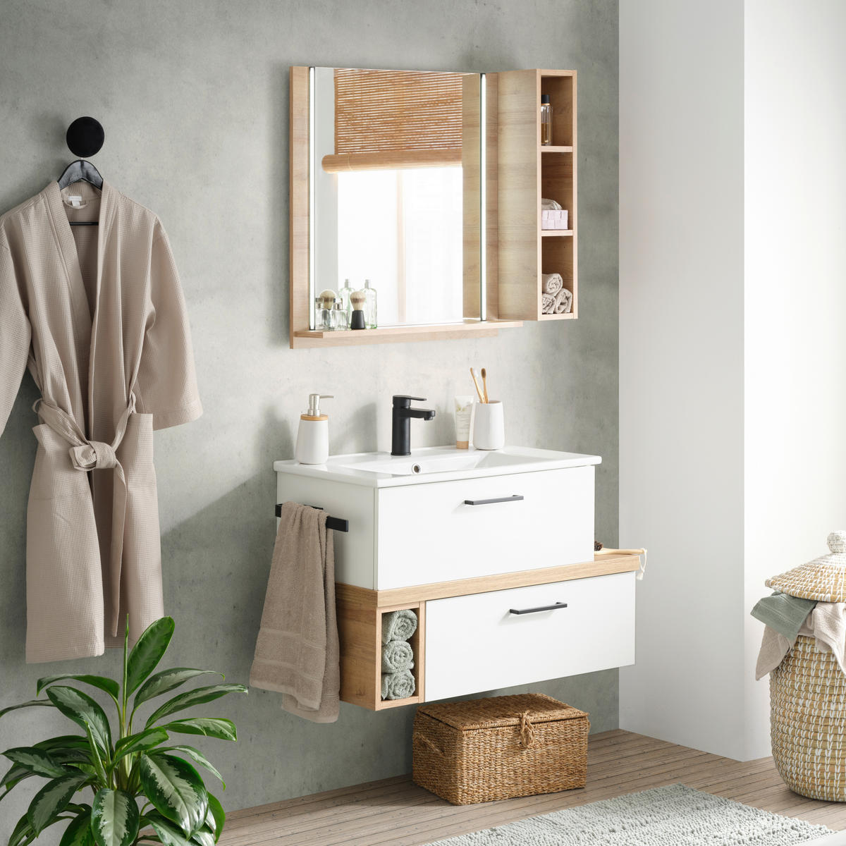 BADEZIMMER  in 88 cm  - Eichefarben/Weiß, MODERN, Keramik/Holzwerkstoff (88cm) - Pelipal