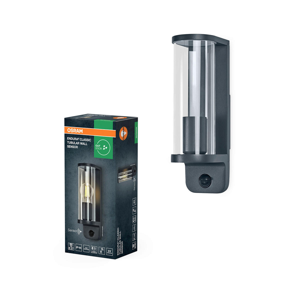 AUßENLEUCHTE 8,2/11,8/27,8 cm   - Dunkelgrau, Basics, Glas/Metall (8,2/11,8/27,8cm) - Osram
