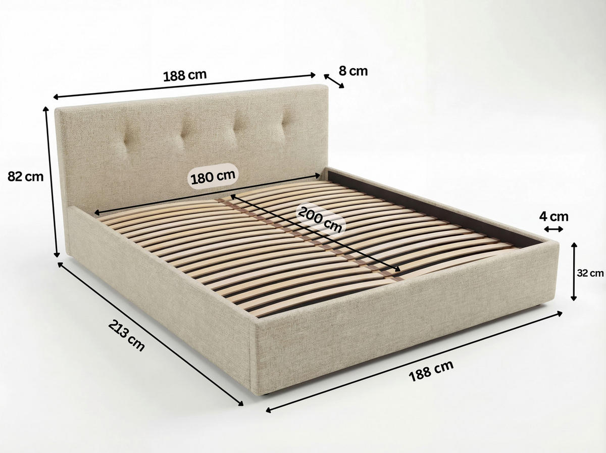 POLSTERBETT Lattenrost, Bettkasten Beige 180/200 cm  - Beige, MODERN, Holz/Textil (180/200cm) - Livetastic