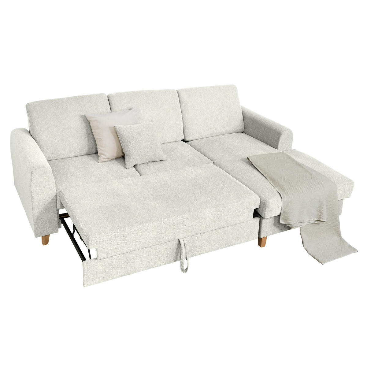 ECKSOFA Hellgrau Flachgewebe  - Buchefarben/Hellgrau, KONVENTIONELL, Holz/Textil (241/166cm) - Carryhome