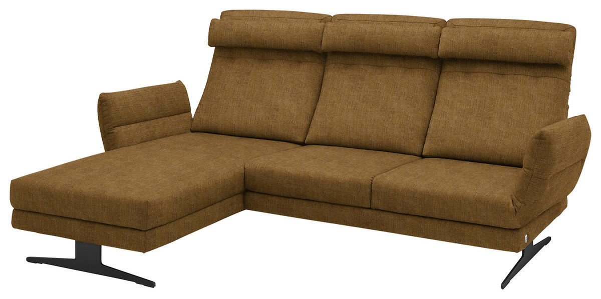 ECKSOFA in Flachgewebe Goldfarben  - Goldfarben/Schwarz, Design, Textil/Metall (176-217/279-327cm) - Dieter Knoll