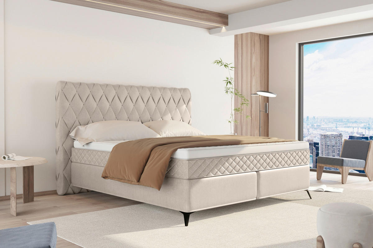 BOXSPRINGBETT 180/200 cm  in Greige  - Greige/Schwarz, Design, Textil/Metall (180/200cm) - Boxxx