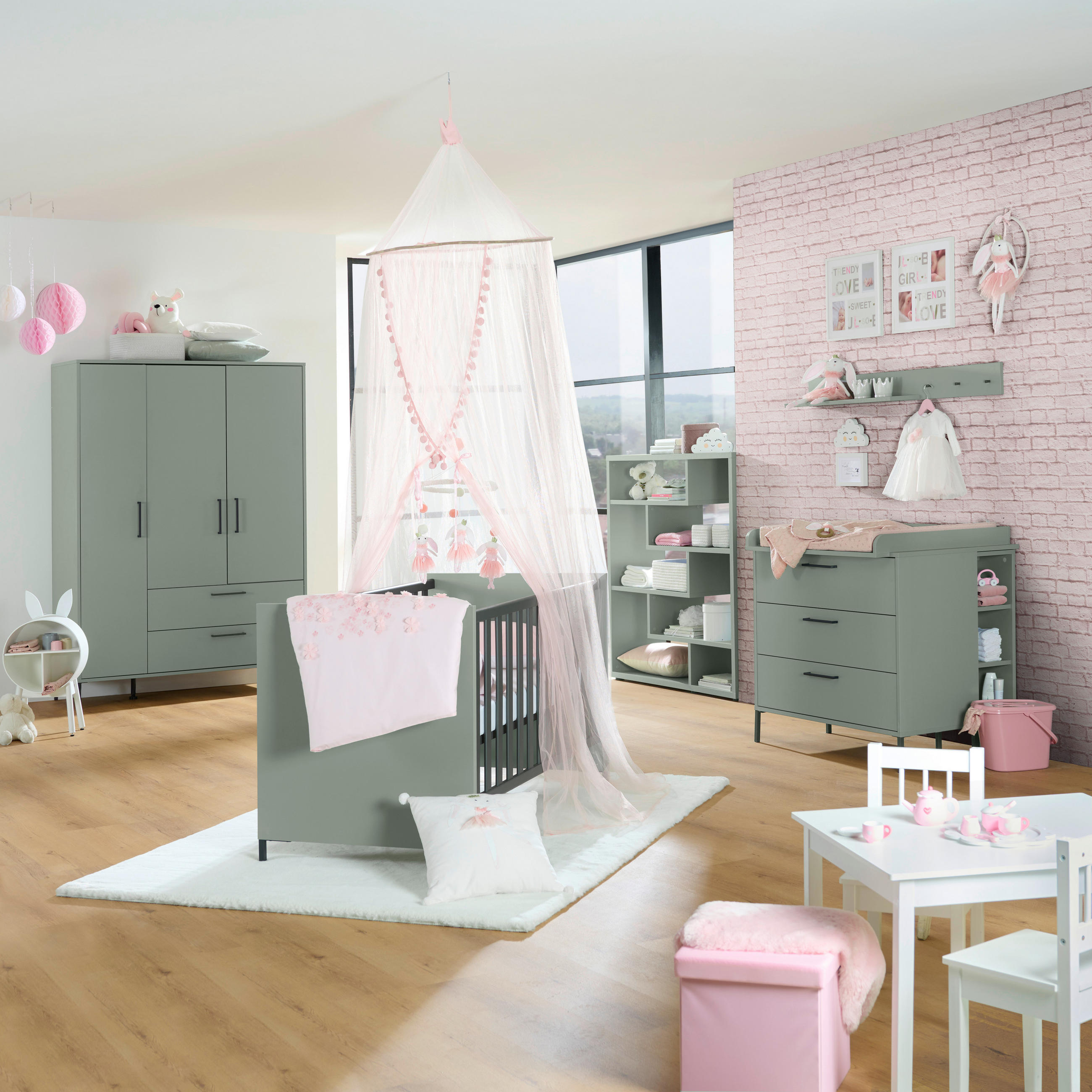 BABYKLEIDERSCHRANK Mia Grün  - Anthrazit/Grün, Basics, Holzwerkstoff/Metall (139/195/51cm) - Jimmylee