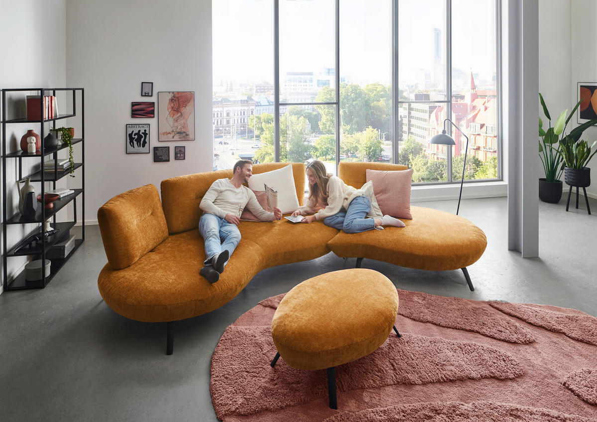 BIGSOFA Flachgewebe Senfgelb  - Senfgelb/Schwarz, Design, Textil/Metall (456/93/138cm) - Moderano