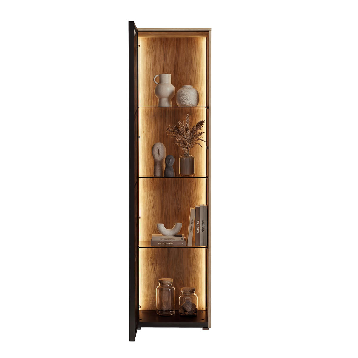 VITRINE Schwarz, Eichefarben  - Eichefarben/Schwarz, Modern, Glas/Holzwerkstoff (50/190/34cm) - Stylife