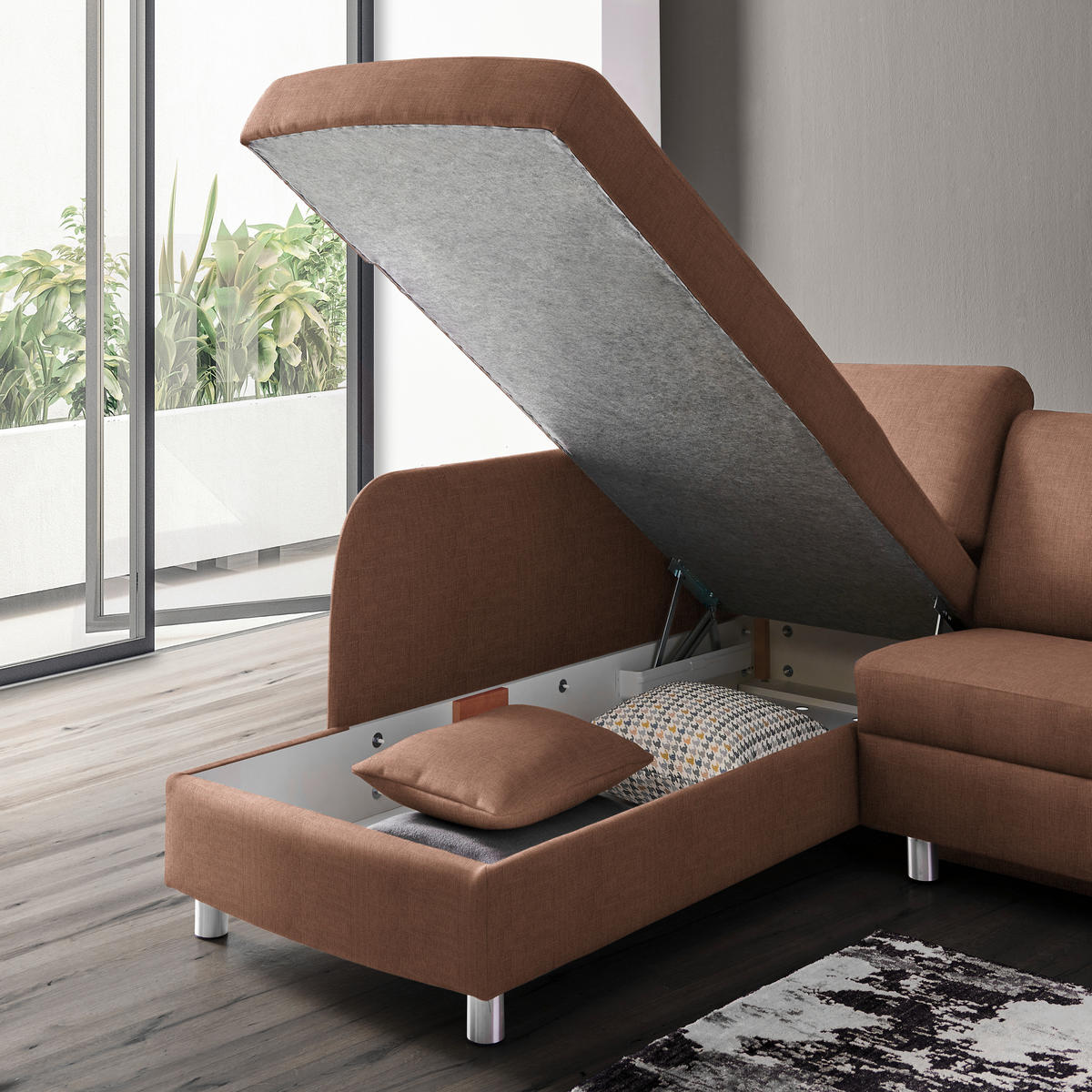 ECKSOFA in Chenille Braun  208/227 cm  - Alufarben/Braun, KONVENTIONELL, Textil/Metall (208/227cm) - Sedda