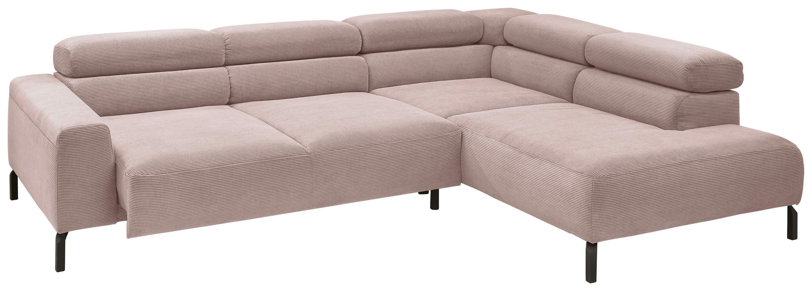 ECKSOFA in Feincord Altrosa  - Schwarz/Altrosa, Design, Textil/Metall (273/219cm) - Pure Home Comfort