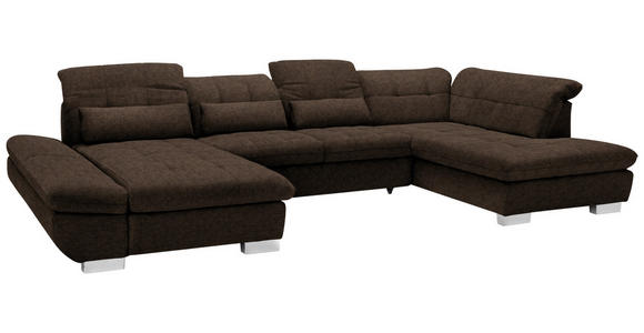 WOHNLANDSCHAFT in Mikrofaser Braun  - Chromfarben/Braun, Design, Kunststoff/Textil (204/350/211cm) - Xora