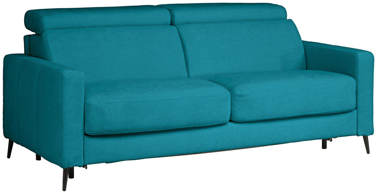SCHLAFSOFA MIT TEMPUR MATRATZE Velours Petrol  - Petrol/Schwarz, Design, Textil/Metall (200/85-99/104cm) - Novel