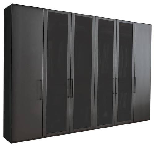 DREHTÜRENSCHRANK 300/216/58 cm 6-türig Graphitfarben  - Schwarz/Graphitfarben, Design, Glas/Holzwerkstoff (300/216/58cm) - Novel
