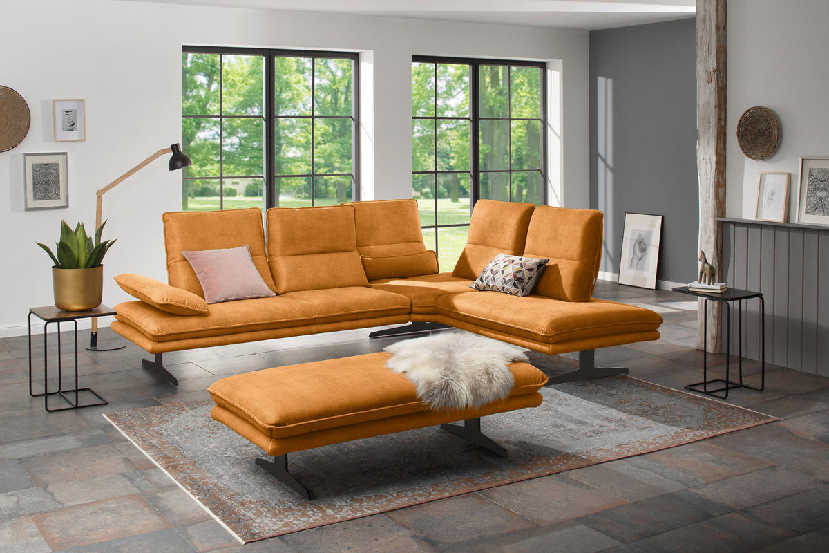 ECKSOFA in Mikrofaser Orange  - Schwarz/Orange, Design, Textil/Metall (284/224cm) - Chilliano
