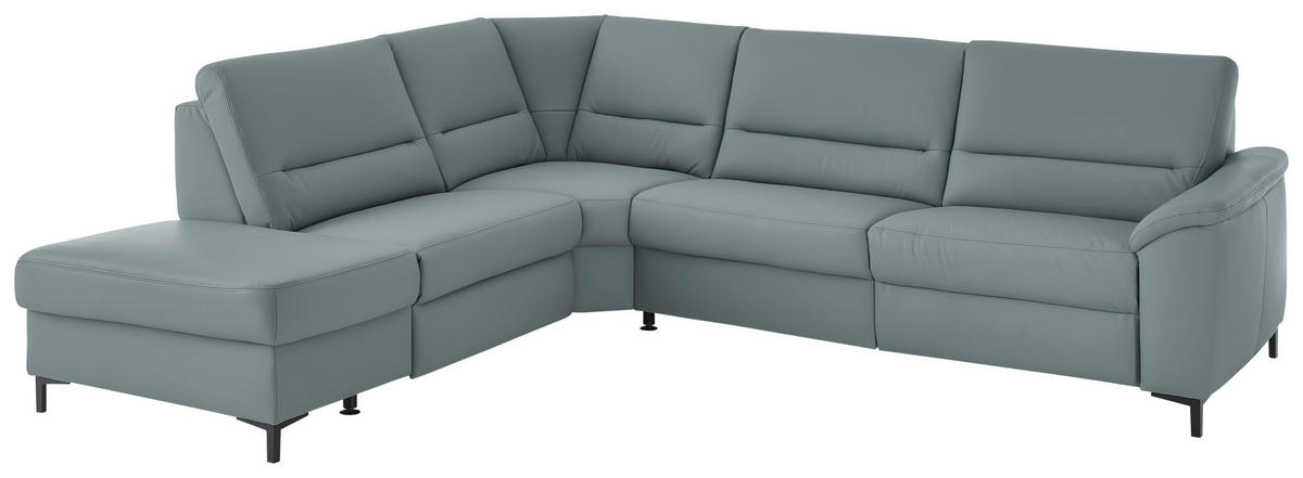 ECKSOFA  in Echtleder Blaugrau  249/290 cm  - Blaugrau/Schwarz, KONVENTIONELL, Leder/Metall (249/290cm) - Beldomo Premium