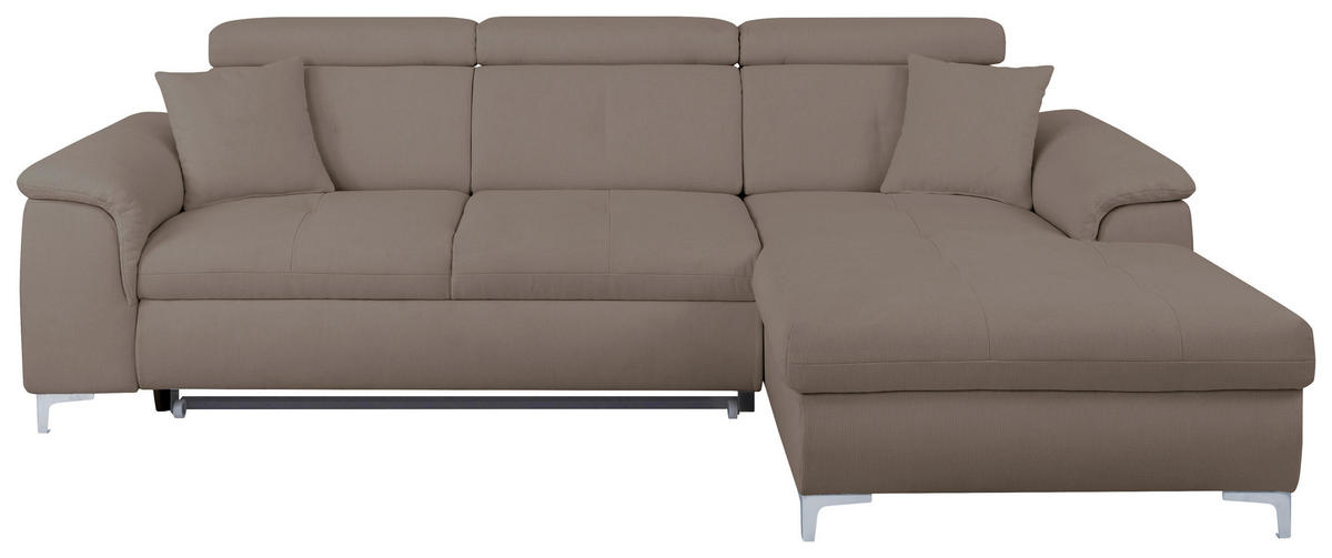 ECKSOFA in Flachgewebe Taupe  - Taupe/Chromfarben, Konventionell, Textil/Metall (268/175cm) - Carryhome