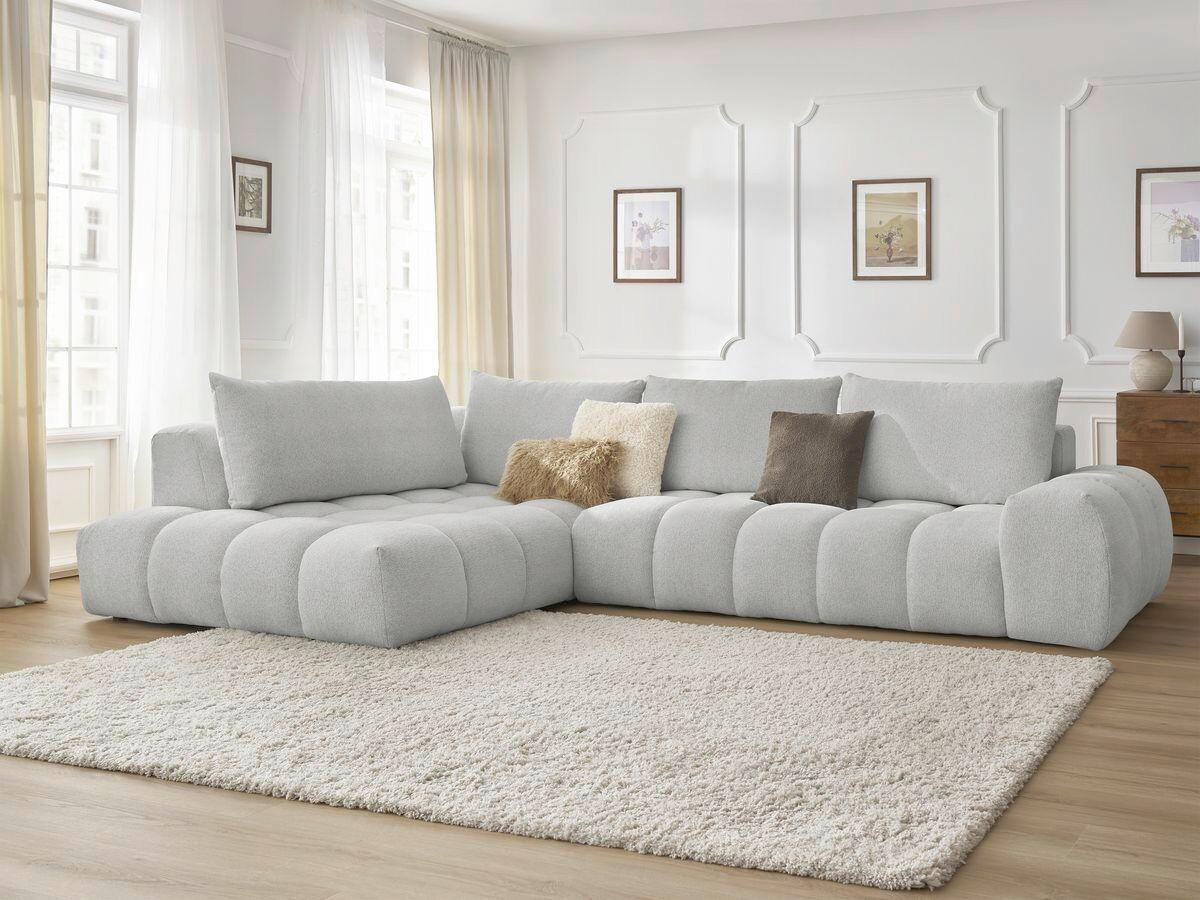 ECKSOFA Ottomane links  EVEREST Hellgrau Flachgewebe  - Hellgrau/Schwarz, MODERN, Kunststoff/Textil (210/352cm)