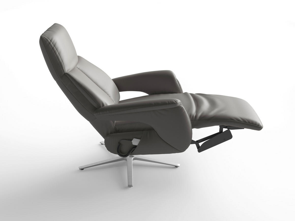 RELAXSESSEL TV LAZY E XS1 Echtleder Kopfteilverstellung, Rücken echt    - Silberfarben/Mokka, Basics, Leder/Metall (75/110/85cm) - Sit & More