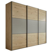 SCHWEBETÜRENSCHRANK in Hellgrau, Eiche Artisan  - Hellgrau/Schwarz, Holzwerkstoff/Metall (298/222/68cm) - Moderano