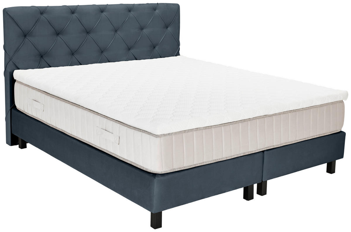 BOXSPRINGBETT 180/200 cm,  in Dunkelblau, Matratze, Topper, H3 = fest  - Schwarz/Dunkelblau, Design, Textil/Metall (180/200cm) - Esposa