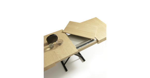 COUCHTISCH/ESSTISCH Eiche furniert, teilmassiv 120-220/80/28-88 cm rechteckig Schwarz, Eichefarben - Eichefarben/Schwarz, Design, Holz/Metall (120-220/80/28-88cm) - Dieter Knoll