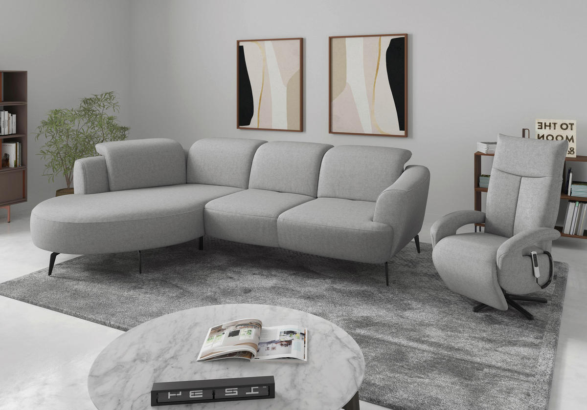 ECKSOFA in Flachgewebe Hellgrau  - Hellgrau/Schwarz, Konventionell, Textil/Metall (199/309cm) - Sit & More