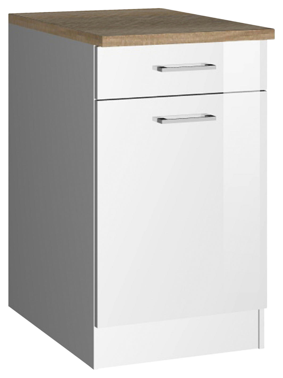 KÜCHENUNTERSCHRANK 50/85/60 cm  in Weiß Hochglanz  - Weiß Hochglanz/Silberfarben, MODERN, Holzwerkstoff/Metall (50/85/60cm) - Held