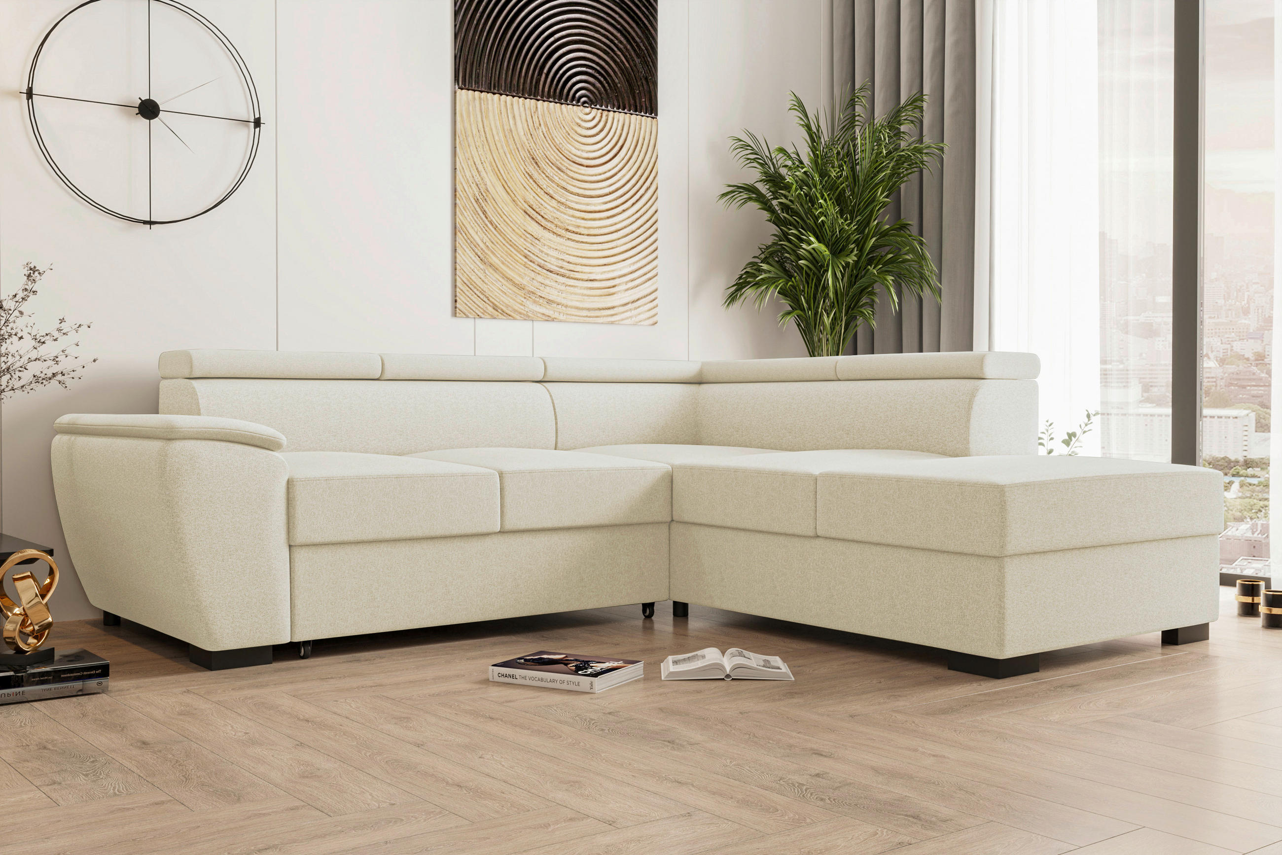 ECKSOFA Beige Flachgewebe  - Beige/Schwarz, KONVENTIONELL, Kunststoff/Textil (266/220cm) - Carryhome