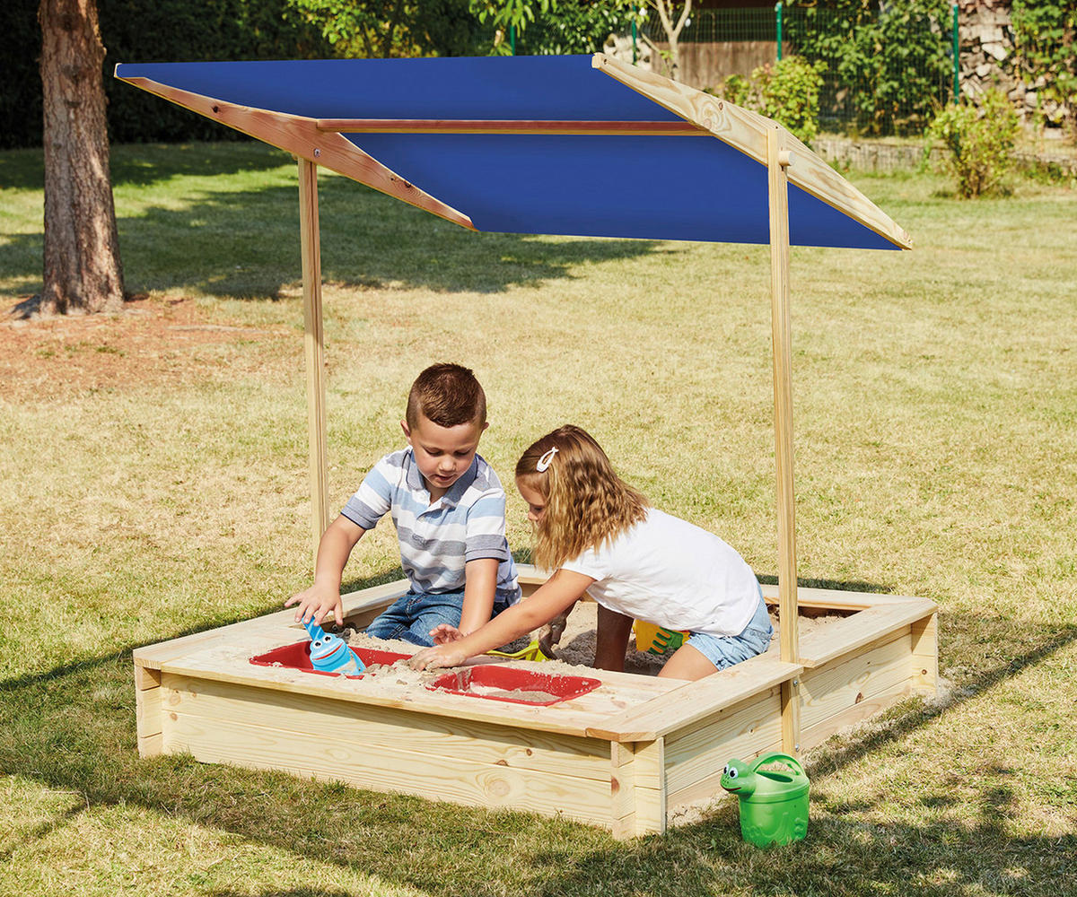 SANDKASTEN 118/118/118 cm  - Blau, Trend, Holz/Textil (118/118/118cm)