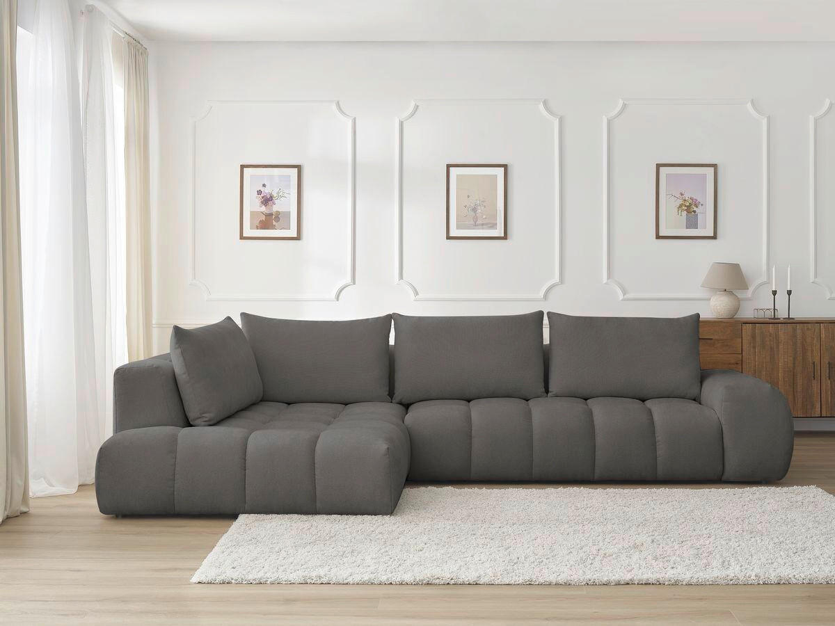 ECKSOFA Ottomane links  EVEREST Dunkelgrau Struktur  - Dunkelgrau/Schwarz, MODERN, Kunststoff/Textil (210/352cm)