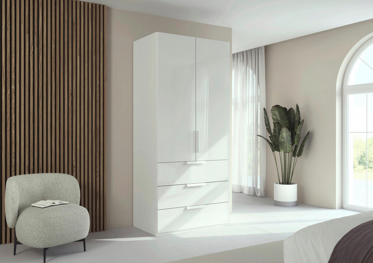 DREHTÜRENSCHRANK 101/235/61 cm,  in Weiß, 2-türig  - Weiß, Basics, Glas/Holzwerkstoff (101/235/61cm) - Novel