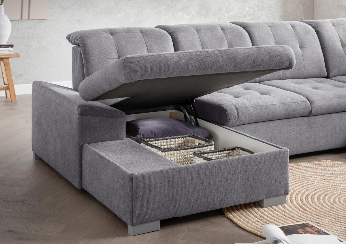 WOHNLANDSCHAFT in Mikrofaser Dunkelgrau  - Chromfarben/Dunkelgrau, Modern, Kunststoff/Textil (169/330/212cm) - Livetastic