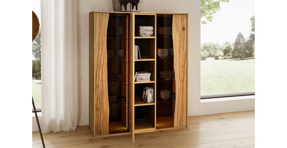 HIGHBOARD , 127,7/154,3/43,8 cm,  - Wildeiche/Grau, MODERN, Glas/Holz (127,7/154,3/43,8cm) - Moderano