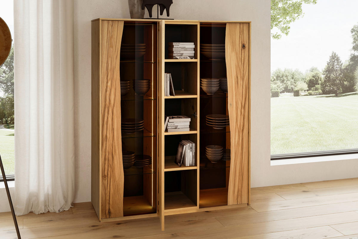 HIGHBOARD  127,7/154,3/43,8 cm  - Wildeiche/Grau, Modern, Glas/Holz (127,7/154,3/43,8cm) - Moderano