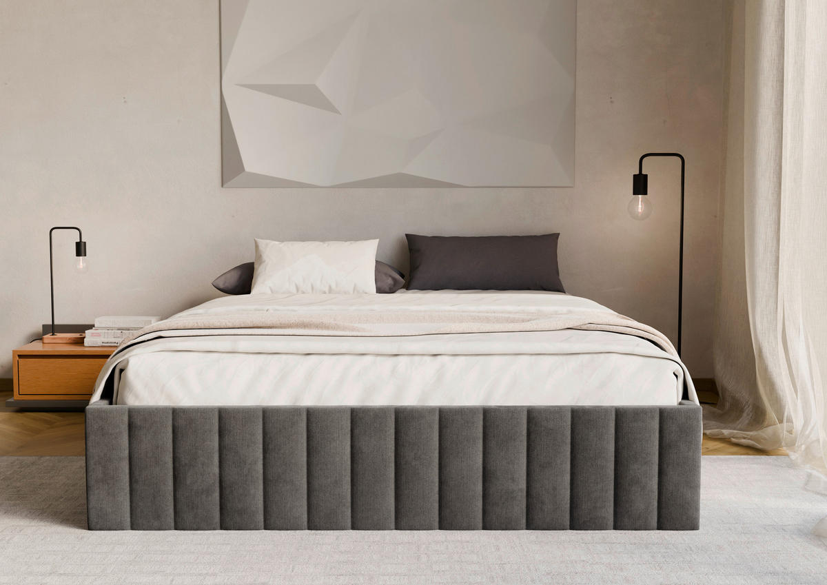 POLSTERBETT Bettkasten, Lattenrost 180/200 cm  in Anthrazit  - Anthrazit/Schwarz, Design, Holz/Textil (180/200cm) - Boxxx