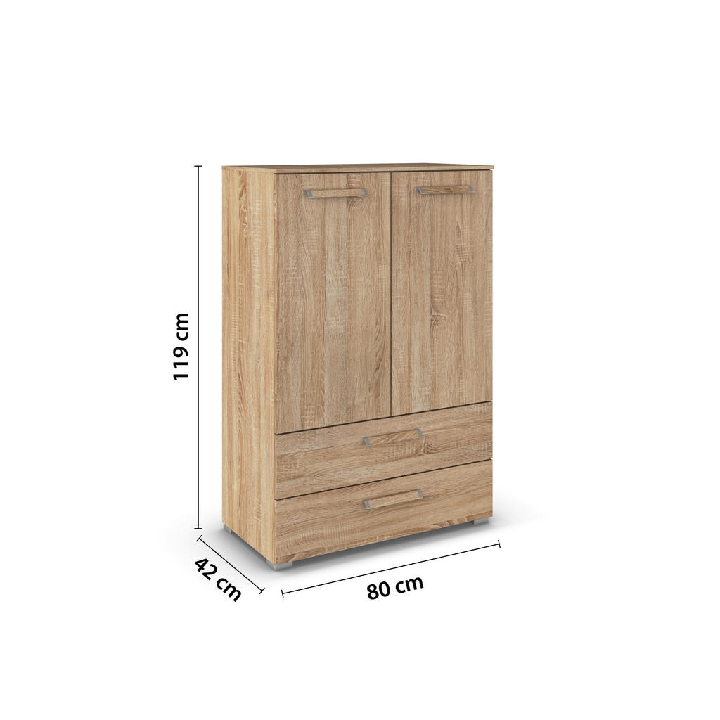 Thumbnail - Novel Highboard, Sonoma Eiche, Holzwerkstoff, 2 Fächer, 4 Schublade(n) Schubladen, 80x119x42 cm, Blauer Engel, Goldenes ...